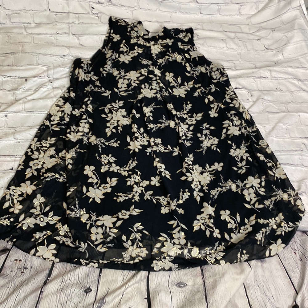 EUC Lane Bryant Gold Foil Chiffon Overlay High Neck Dress size 18